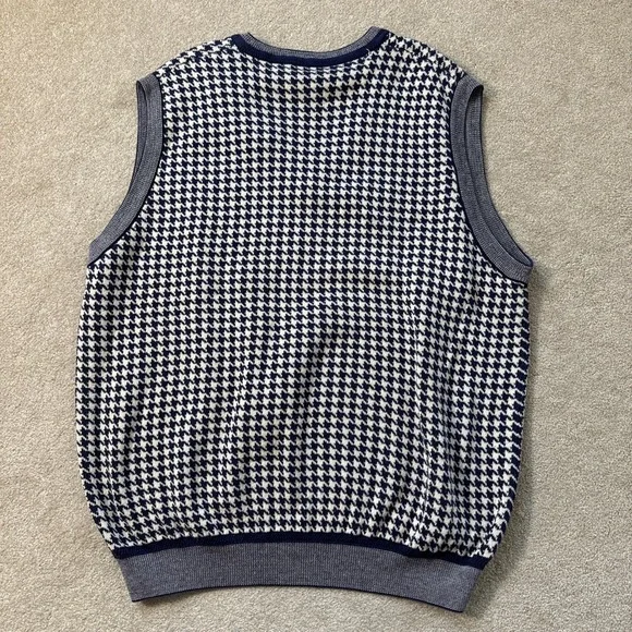 Vintage Bobby Jones Sweater Vest Mens L Blue Houndstooth Cotton Golf Preppy - Picture 7 of 8
